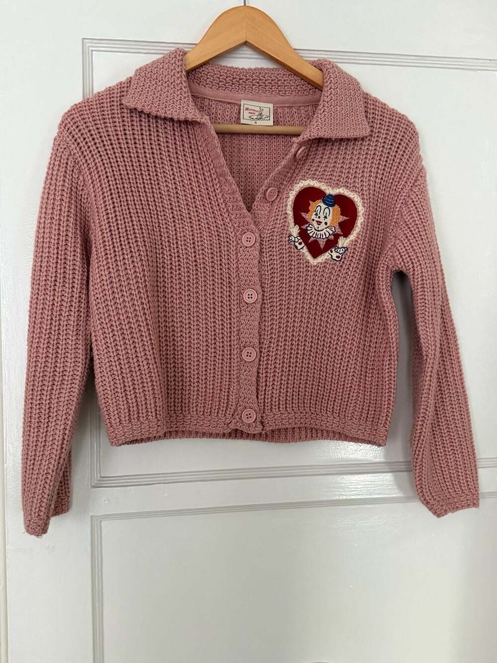Mischief Made Pink Clown Heart Embroidered Cardigan Size S